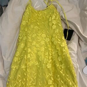 Lulus Yellow Floral Lace Dress